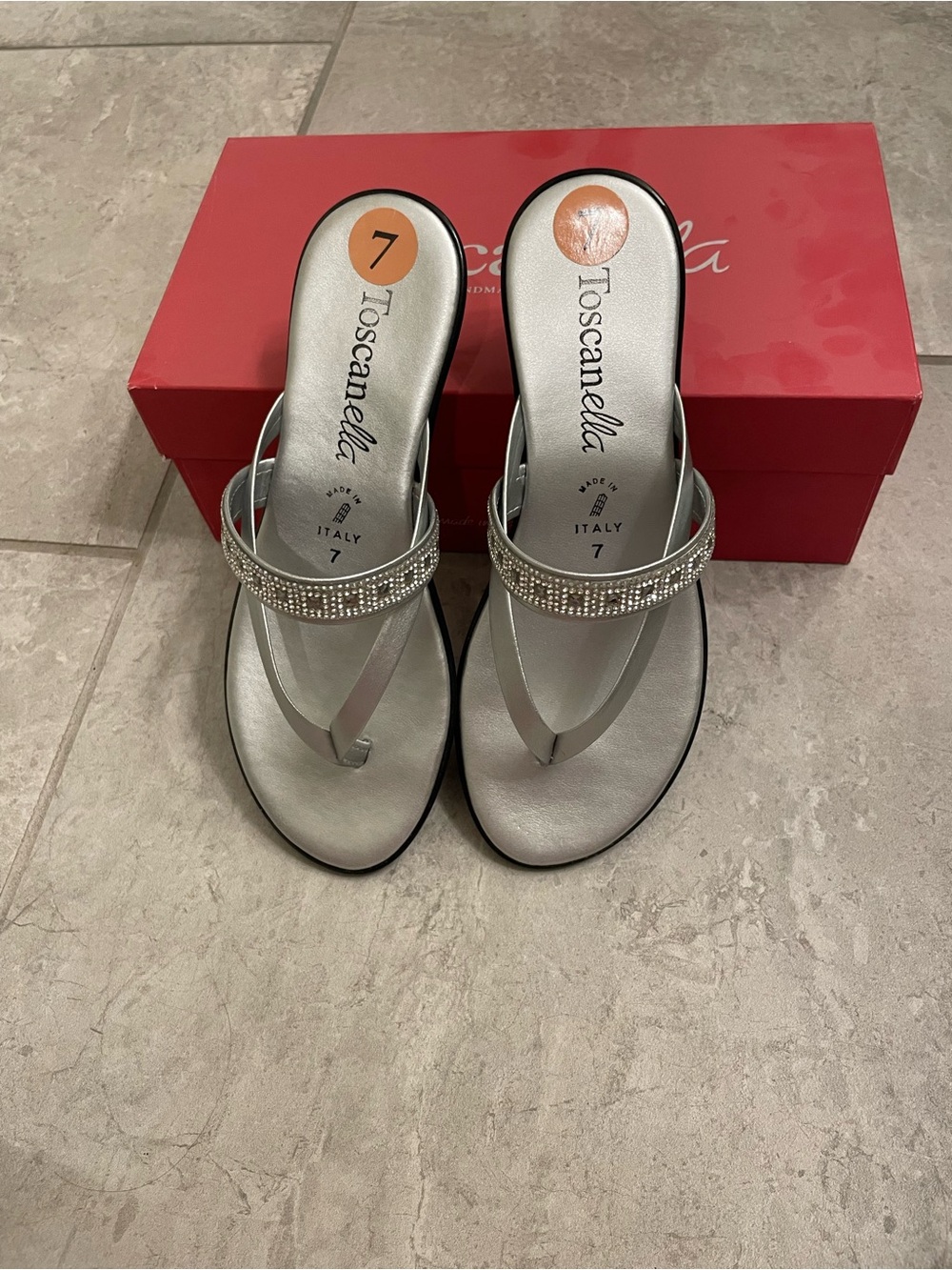 Toscanella Silver Crystal Embellished Thong Sandals